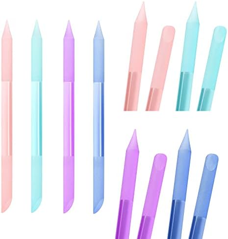 4Pcs Glass Cuticle Pusher, heemeei Dual-Ended Manicure Stick, Crystal Cuticle Pusher Glass File, Professional Precision Filing Cuticle Remover, Manicure Pedicure Tools for Nails and Cuticles Care