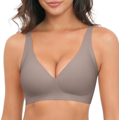 El Mejor Listado de Sujetadores básicos para Mujer de esta semana. 45 Jouica Sujetador Invisible para Escotes Atrevidos - Bralette Push Up Ultra Suave Sin Costuras, Bra Sin Varillas con Soporte Fantasía - Ideal para Vestidos de Noche y Bodys,Gris,L