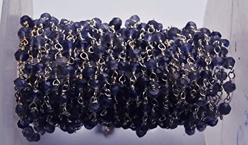 Iolite bleue chaîne rosaire plaqué argent anti-ternissement pour création