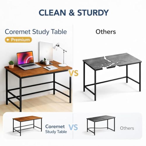 Image of Portable Wood & Metal Computer Desk | Modern Writing Table | Stylish Multipurpose Study Table Best for Home, School, Office Work & More | Ideal for Kids & Adults (Premium Brown)