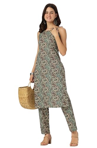 Image of Janasya Women Pure Cotton Ethnic Motifs Kurta & Pant Set Multi Color Trending Outfit Multicolour