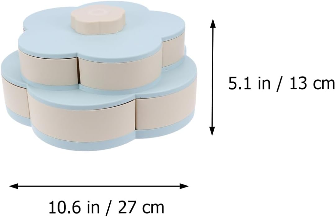 POPETPOP Rotating Snack Tray - Double Deck Flower Shaped Fruit Bowl Snack Serving Tray with Removable Compartment for Nut Candy Dried Fruit Food Storage Organizer