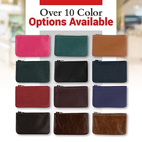 Image of Genuine Leather Small Zipper Pouch Coin Purse for Women Change Holder for Men Size 4 x2.5 Made in U.S.A