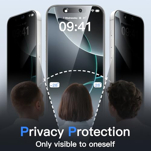 JETech Privacy Screen Protector for iPhone 16 Pro 6.3-Inch, Anti-Spy Tempered Glass Film with Easy Installation Tool, 2-Pack