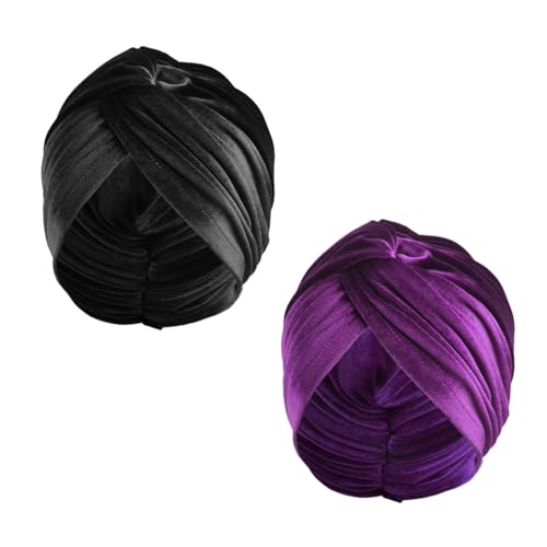 FDGGT 2Pcs Sombreros De Turbante De Terciopelo, Sombreros De Turbante Elásticos, Sombreros De Turbante Retro, Sombreros De Turbante Suaves, Sombreros De Quimioterapia