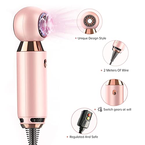 Professional Hair Dryer 800W Lightweight & Compact Blow Dryer Powerful Flow Hair Dryers For Travel And Home Concentrator Nozzle Pink #TOP1
