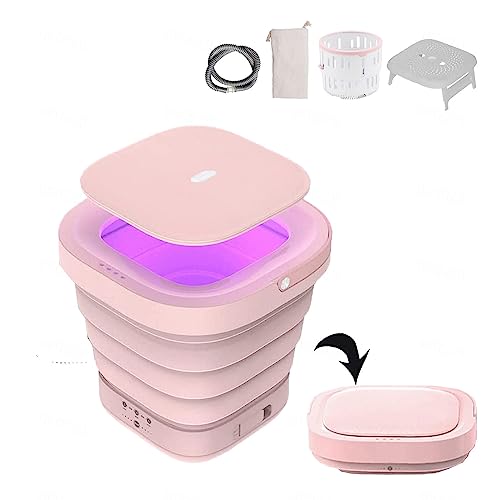 Apartment Washer and Dryer Portable with 60/80℃ Drying and UV, Mini Portable Laundry Machine 4D Wave Wheel,High Power for Personal,Dormitory,Apartment,Pink