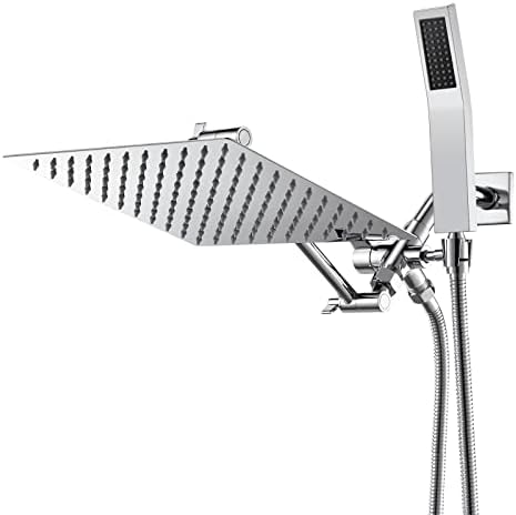 Psylc 10 Inch All Metal Rain Shower Head With Handheld, High Pressure Dual Shower Head Combo With Adjustable Extension Arm, 70" Flexible Hose, 3-Way Diverter - Height/Angle Adjustable(Chrome)