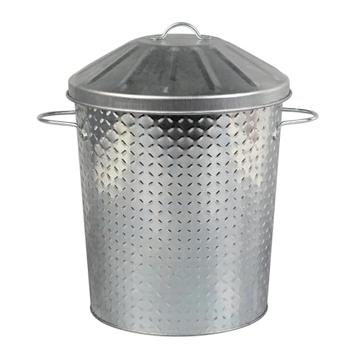 CrazyGadget® Metal 15 Litre 15L Small Tapered Round Colour Recycle Dustbin Paper Rubbish Waste Bin with Lid (Galvanised)