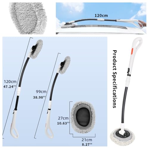 Image of 3-Section Telescopic Car Wash Brush with 15 Curved Aluminum Alloy Handle & 180 Adjustable Head | Non-Scratch Brush for Car Truck RV Boat Wheel Well Solar Panels Cleaning