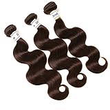 Dark Brown Bundles Human Hair 3 Bundles Brazilian Body Wave Hair Extension Virgin Hair 100% Human Hair Double Weft Weave Dark Brown Color #2(12 14 16 Inch)