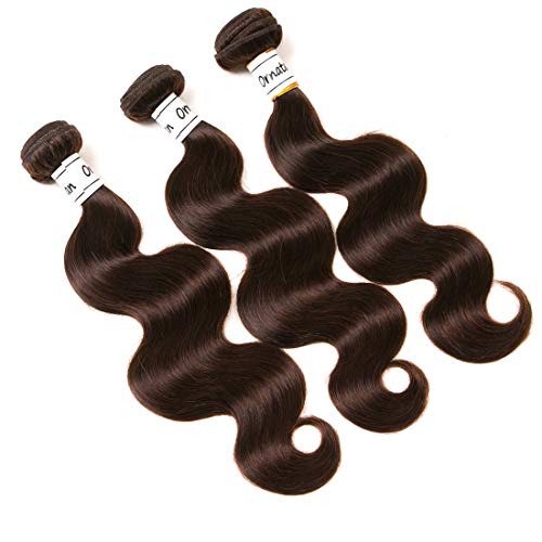 Dark Brown Bundles Human Hair 3 Bundles Brazilian Body Wave Hair Extension Virgin Hair 100% Human Hair Double Weft Weave Dark Brown Color #2(12 14 16 Inch)