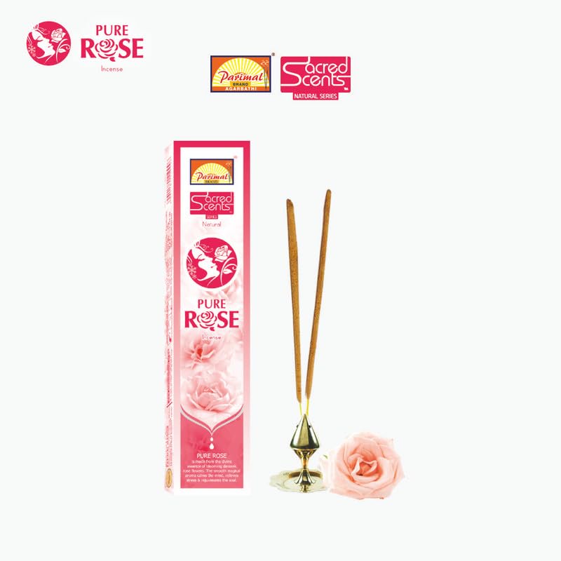 Image of Parimal Pure Rose Agarbatti (75-85 Sticks) (144 gm) | Burning Time - 45-60 Min | Sacred Scents Natural Incense Sticks | Fresh Rose Fragrance for Meditation, Relaxation & Home | (Pack of 6, 24g Each)