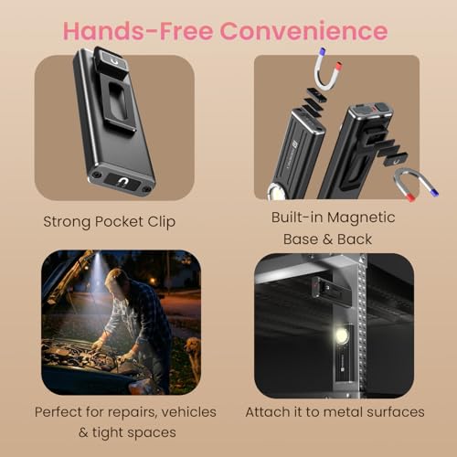 Image of Portronics Eco Glow Bolt Rechargeable Magnetic LED Torch, 650 Lumens, 3 Modes, Type-C Charging, Pocket Clip, Aluminium Body, 35m Beam Range, Ideal for Camping, Repairs, Car, Emergency & Home Use