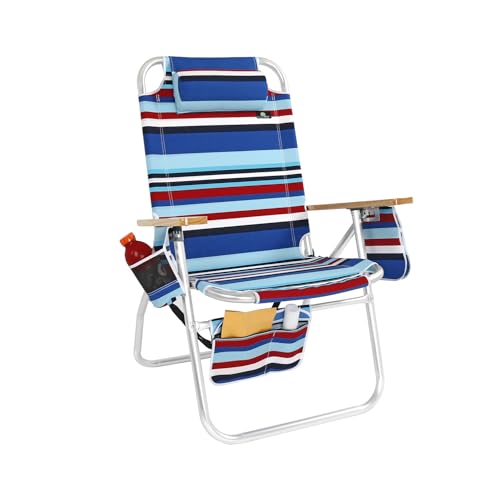 Deluxe XL Tall 17 Inches High Seat Beach Chair for Adults Heavy Duty, Aluminum Frame, Wide Plus Size, 300 lb Capacity