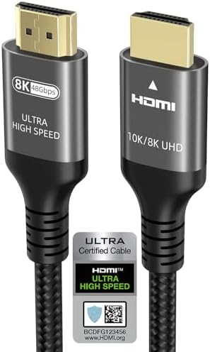 Ubluker 10K 8K HDMI 2.1 Kabel 48Gbps 2.5M, Zertifiziertes Ultra High Speed | 0,01ms CEC Ethernet 240Hz 200Hz 180Hz 165Hz 144Hz 120Hz 60Hz HDR10+ ARC eARC HDCP2.3 Netflix TV PC Moni