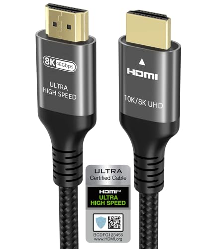 Ubluker 10K 8K 4K HDMI Cable 48Gbps 8 FT, Certified Ultra High Speed HDMI® Cable 4K 240Hz 144Hz 120Hz 8K60Hz 0.01ms HDR10+ eARC HDCP2.3 Netflix Roku TV PC Monitor Projector PS5 X-Box