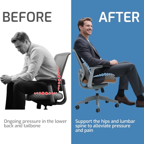 Image of Memory Foam Seat Cushion,Office Chair Cushion with Lumbar Support for Back Pressure Relief, Car Seat Cushion with Adjustable Strap,Sciatica Pad Cushions for Car,Truck, Desk,Gaming Chair