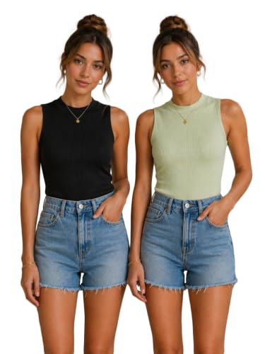 Image of Toochki Tops for Women Crop Top for Women's Tank Activewear Tee Casual Sports Cotton High Neck Camisole Pack of Two (2)