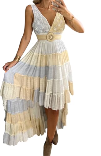 Robe longue à volants verte et rose pastel avec ceinture dorée pour invitée de mariage