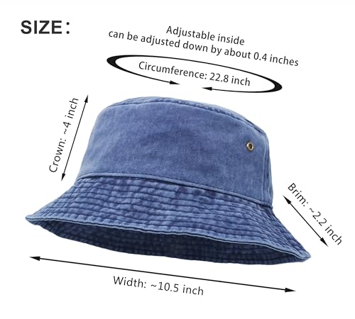 UltraKey Bucket Hat, Wide Brim Washed Denim Cotton Outdoor Sun Hat Flat Top Cap for Fishing Hiking Beach Sports