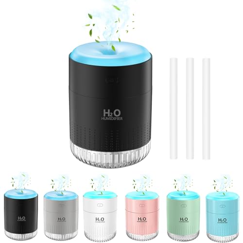Image of Rechargeable Mini Humidifier with 7 Color Light, Small Personal Desktop Humidifier for Baby Bedroom, Office, Nursery, Travel with Auto Shut-Off, Super Quiet (Black)