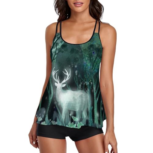 Maillot de bain tankini femme design cerf de forêt avec finitions soignées et shorty de bain