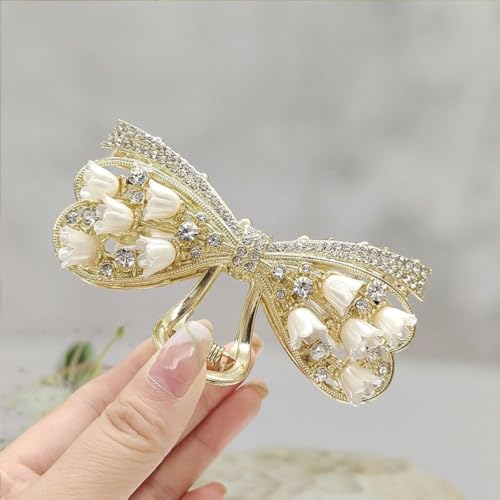 Image of Diversa Rhinestone Golden Claw Clip, Embellished Korean Clutcher, Non- Slip Metal Claw Clip for Girls, Fancy Clutcher for Women, Pack of 1 (Bow)