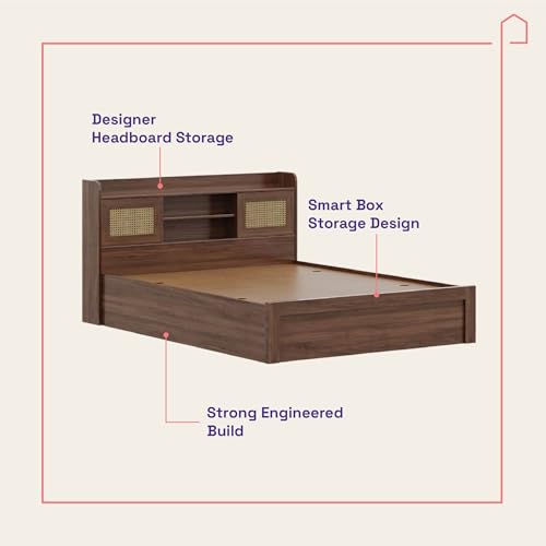 Image of Wakefit Bed | 3 Yr Warranty | Bed Queen Size, Comes with Storage Box, Noise-Free, Density: 680-750 kg /m, Termite & Borer Resistant, Fits Mattresses Up to 8 inches (Tesser 78 x 60 - Columbian Walnut)
