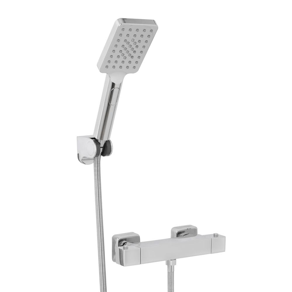 Milano Rune Square Thermostatic Bar Mixer Valve Multifunction Hand Shower - Chrome