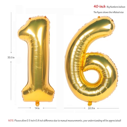 Image of 40 Inch gold Number Balloons 16 Helium Foil Mylar Balloon | Birthday Party banquet Decoration 16