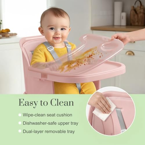 Image of Mallify 6 in 1 Convertible Baby High Chair with Removable Double Tray | Adjustable Infant Booster Seat, Steel Frame, Highchairs for Babies and Toddlers with 5-Point Harness, Easy to Clean & Install