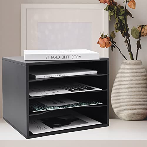 Gdindinfan Wood Desktop Letter Tray File Organizer, Paper Storage Mail Sorter With 3 Adjustable Drawer Boards For Home And Office, Black #TOP1