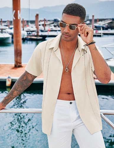 COOFANDY Men's Cuban Guayabera Shirt Casual Short Sleeve Button Down Shirts Summer Beach Shirts4