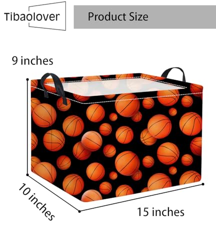 Image of Rectangular Basketball Kids Gift Bin Organizer Shelf Book Room Decor (Black Basketball)