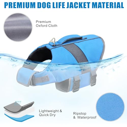 Mosucoirl Dog Life Jacket High Flotation,Shark Dog Lifesavers Floats Coat High Visibility Reflective Pet Safety Vest Swimsuits Small Medium Large Dog Life Vest for Swimming Boating Surfing Kayaking