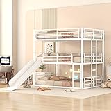 Flieks Triple Bunk Bed for 3, Full Over Full & Full Size Bunk Bed with Ladder & Safety Guardrail, Di