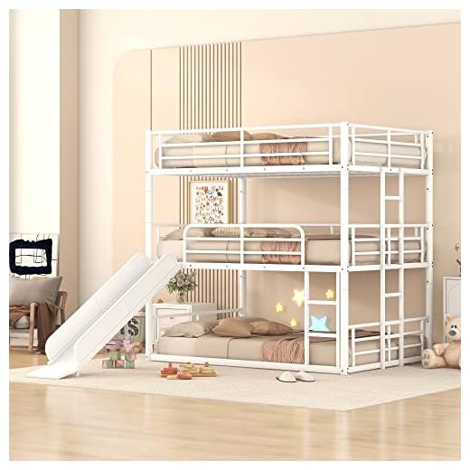 Flieks Triple Bunk Bed for 3, Full Over Full & Full Size Bunk Bed with Ladder & Safety Guardrail, Divided into One Platform and Loft Bed, Heavy-Duty Steel Frame Bunk Bed for Kids Teens Adults (White)