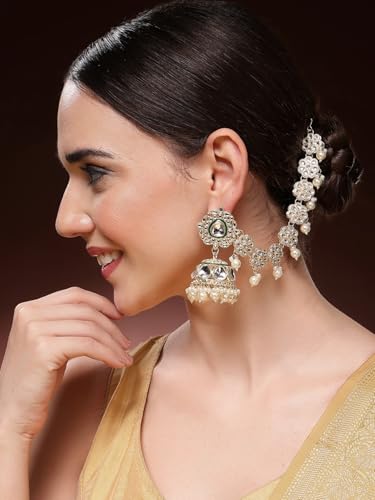 Image of Shining Diva Fashion Stylish Pearl Chain Traditional Jhumki Set Earrings for Women