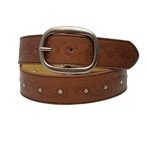 Causual Western Embossed Belt with crystal Size Brown S/M