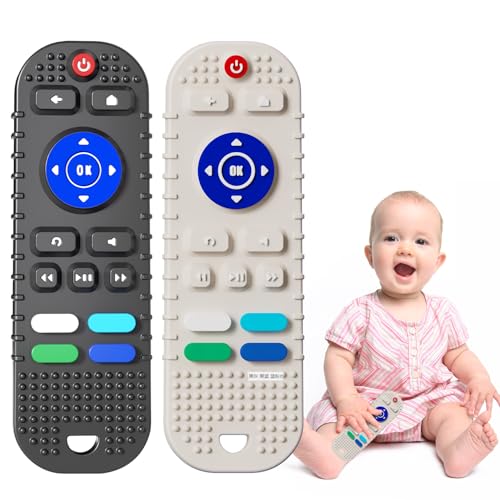 Image of Mgtfbg 2 Pack Soft Silicone Teething Toys for Toddlers, Babies, Boys, Girls, 6-12 Months Baby Remote Control Shape Molar Teether Chew Toys Set Gift（Black+Grey）