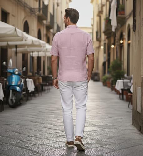 Image of Glowic Men Linen Shirt Casual Regular Fit Solid Stylish Summer Wear Shirt for Office Party Beach Holiday Lightweight Breathable Fashion Shirt