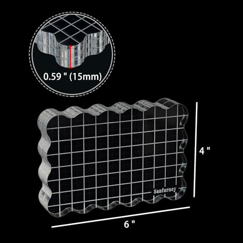 1 Piece Acrylic Stamp Block, 15mm Thick, Clear Stamping Tool with Grid Lines Decorative Stamp Block for Scrapbooking Crafts Card Making