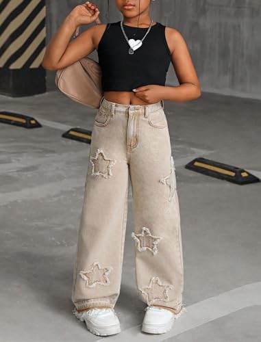 Jeans for Girls Baggy Wide Leg Cute Bow High Elastic Waisted Denim Pants Y2K Boyfriend Skater Streetwear with Pockets4