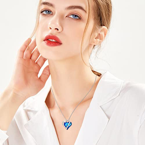 Sumonyo Love Heart Pendant Necklaces For Women Crystals Jewelry Gifts For Women Her Girlfriend Mother's Wife Christmas Birthday Anniversary Valentines Day Sapphire Blue #TOP2