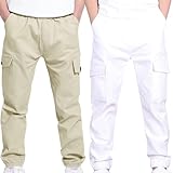 2-Pack Boys Stretch Twill Cargo Sweatpants Comfy Loose Elastic Waist Athletic Track Pants with Pockets for Girls 4-13 Years