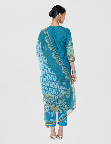 Image of BIBA Women Cotton Straight Kurta Slim Pants Suit Set