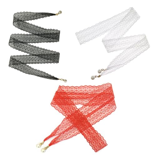 3 Pack Women Bohemian Style Belt Tie Skinny Boho Lace Belt with Pearl Pendant Waist Belt for Women's Summer Dresses Floral Lace Casual Beach Maxi Dress Spaghetti Strap Cocktail Dresses