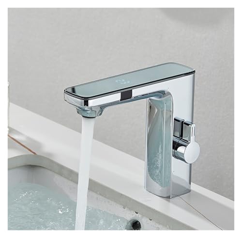 Grifo con pantalla digital y sensor touchless en latón blanco para lavabo 1