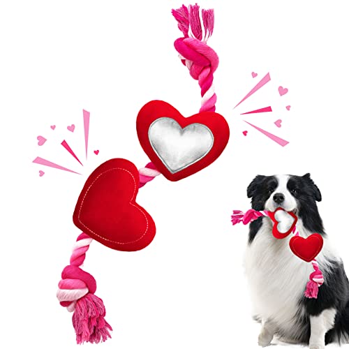 Lepawit Valentine's Day Dog Toys, Durable Dog Rope Toys with Plush Squeaky Heart, Tug of War Dog Toy, Cute Valentine's Dog Gifts for Small and Medium Dogs